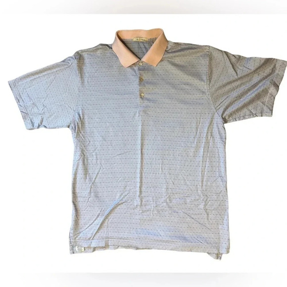 Peter Millar Polo Collared Button Shirt Polka Dot Blue Pink Golf Office Sz Large - Picture 1 of 7